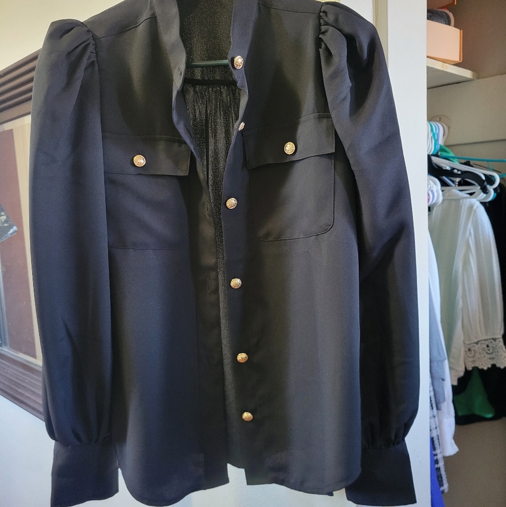 EXPRESS Flowy Black Top Gold Buttons XS